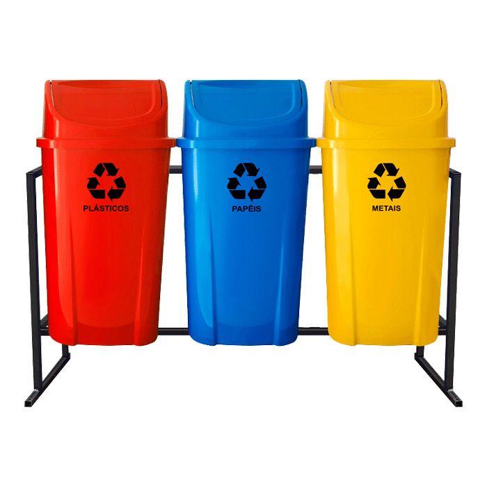 Conjunto 3 Lixeiras Basculantes 60 Litros