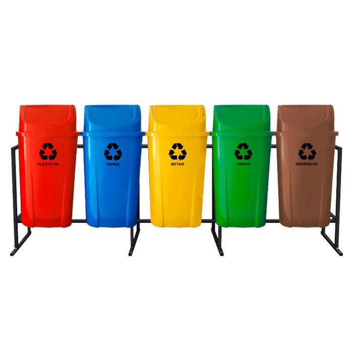 Conjunto 5 Lixeiras Basculantes 60 Litros