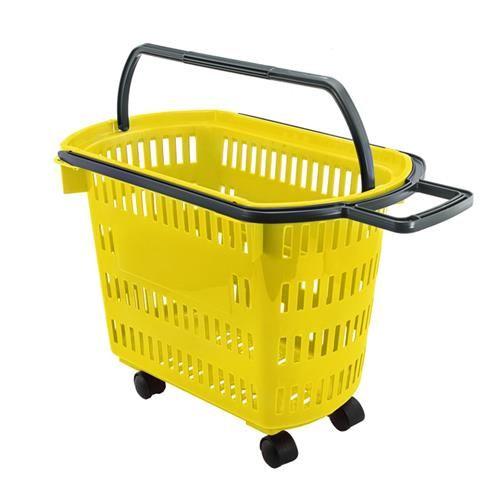 Cesto Plástico Compras Grande com Rodas